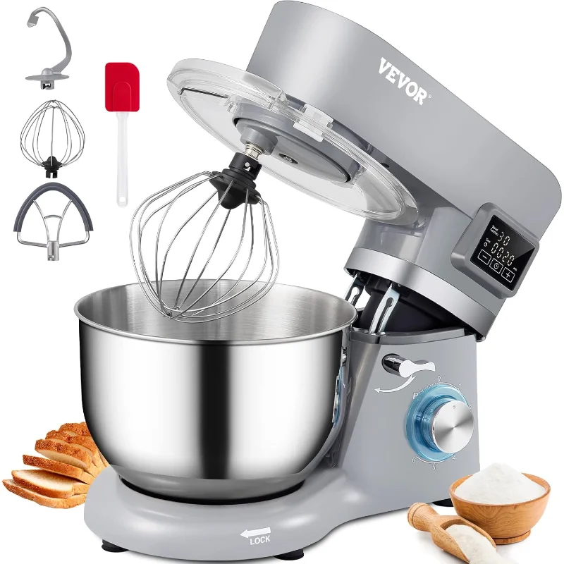 VEVOR Stand Mixer, Dough Mixer w/ 6 Speeds LCD Screen Timing, Food Mixer w/ 5.8 Qt Stainless Steel Bowl, Splash-Proof Cover,Gray
VEVOR Stand Mixer, Dough Mixer w/ 6 Speeds LCD Screen Timing, Food Mixer w/ 5.8 Qt Stainless Steel Bowl, Splash-Proof Cover,Gray