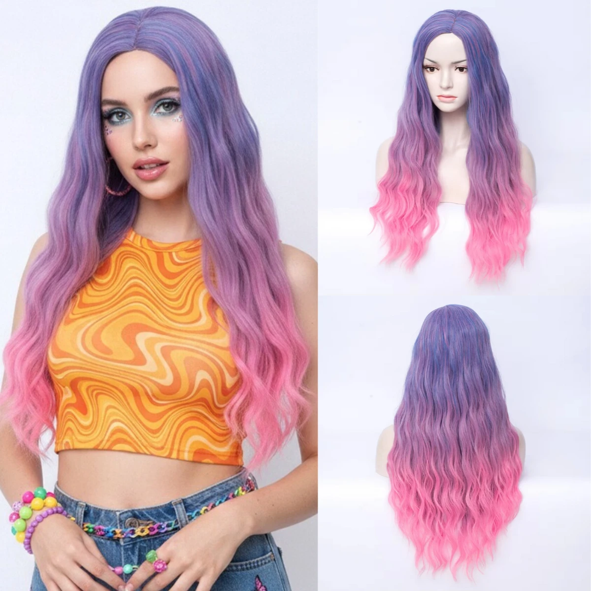 Women's Long Wavy Purple Ombre Pink Wig Middle Part Line Synthetic Heat Resistant for Cosplay Party Daily Use
Women's Long Wavy Purple Ombre Pink Wig Middle Part Line Synthetic Heat Resistant for Cosplay Party Daily Use