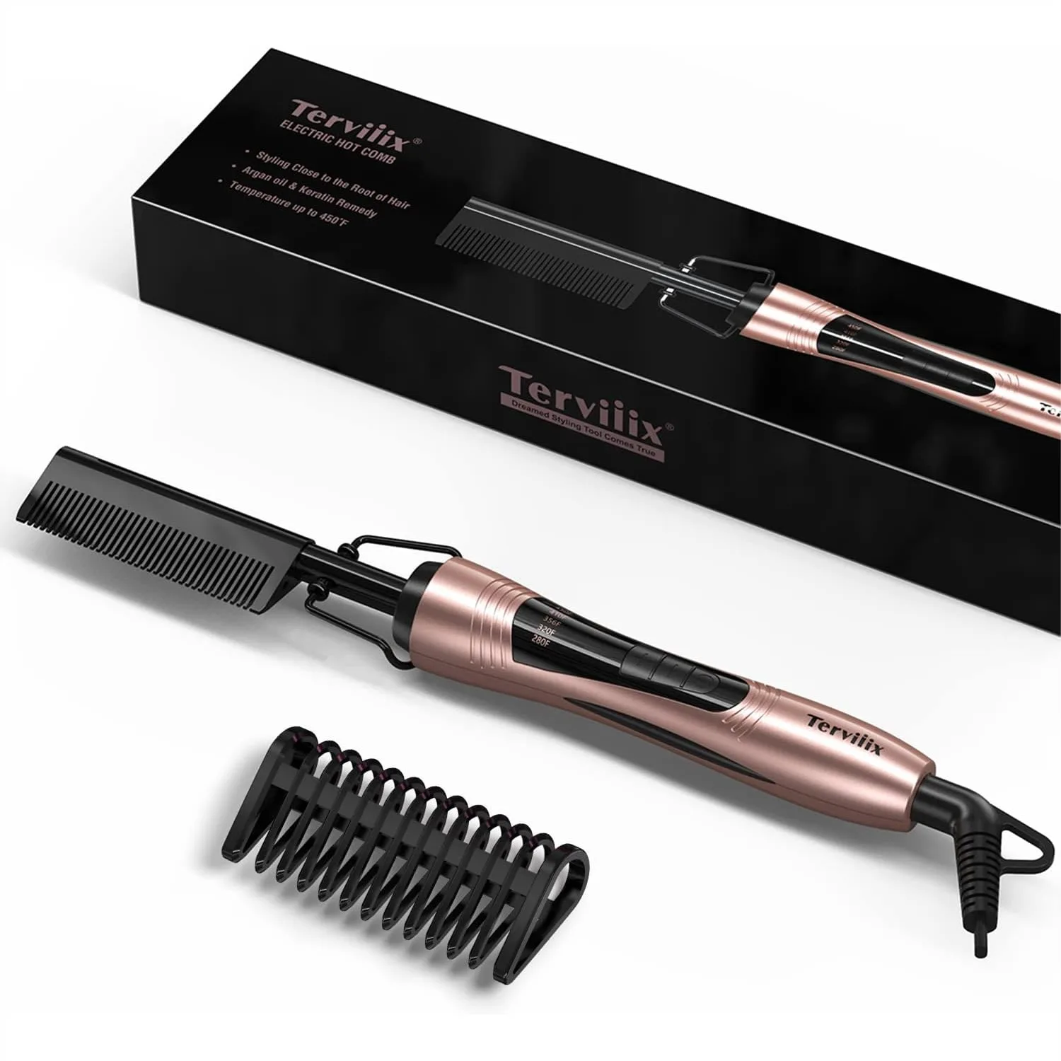 Electric Hot Comb for Lace Front Wigs, Pressing Comb for Black Women Hair, Anti-Scald Straightening Comb with Keratin & Argan
Electric Hot Comb for Lace Front Wigs, Pressing Comb for Black Women Hair, Anti-Scald Straightening Comb with Keratin & Argan