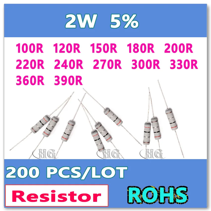 JASNPROSMA 200PCS/LOT 5% 2W 100R 120R 150R 180R 200R 220R 240R 270R 300R 330R 360R 390R carbon film DIP OHM Resistor
JASNPROSMA 200PCS/LOT 5% 2W 100R 120R 150R 180R 200R 220R 240R 270R 300R 330R 360R 390R carbon film DIP OHM Resistor