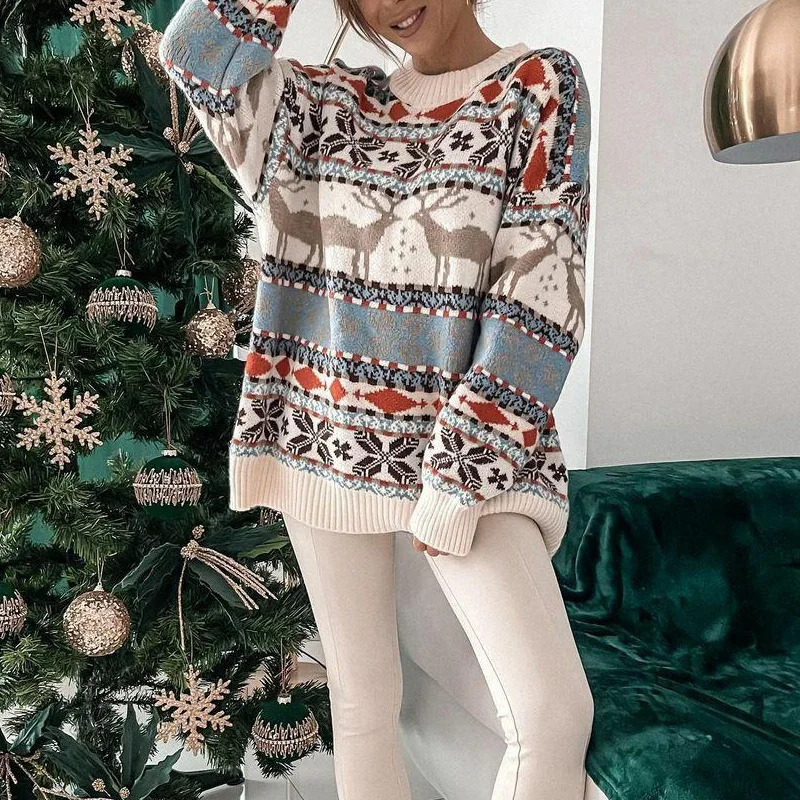 Winter Fashion Knitted Festival Sweater Jumper Women Autumn Christmas Theme Loose Pullover Elegant Casual O Neck Long Sleeve Top
Winter Fashion Knitted Festival Sweater Jumper Women Autumn Christmas Theme Loose Pullover Elegant Casual O Neck Long Sleeve Top