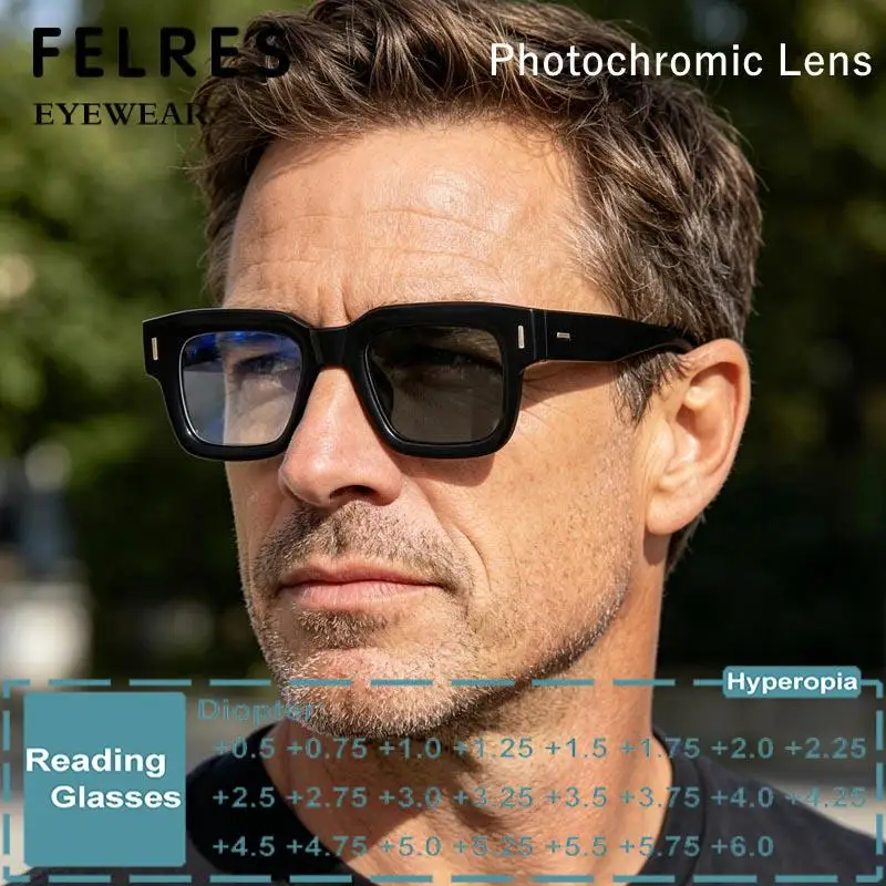 Thick Frame Men Women Square Photochromic Reading Glasses Retro Prescription Glasses Outdoor Color Changing Sunglasses FELRES
Thick Frame Men Women Square Photochromic Reading Glasses Retro Prescription Glasses Outdoor Color Changing Sunglasses FELRES