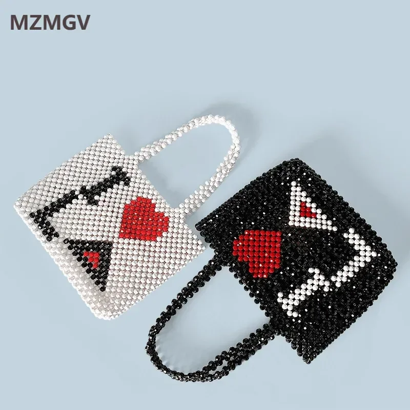 Chic Handmade Beaded Tote Bag Fashion Black and White Color Contrast Red Heart Pattern Handbag Women's Vacation Party Clutches
Chic Handmade Beaded Tote Bag Fashion Black and White Color Contrast Red Heart Pattern Handbag Women's Vacation Party Clutches