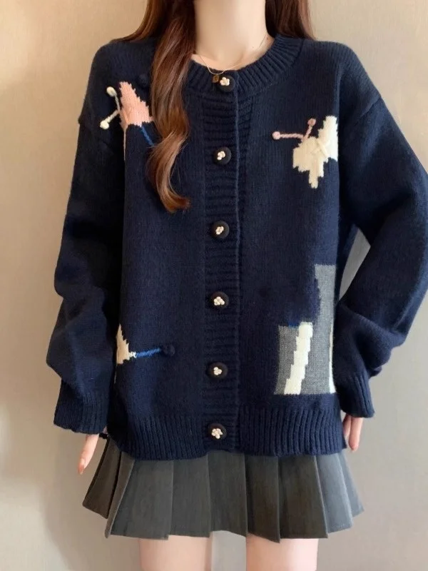 Dark Blue Knitted Sweater Jacket Women's Shoulder Embroidery Anti-Aging Large Size Winter Fashion Commute Style
Dark Blue Knitted Sweater Jacket Women's Shoulder Embroidery Anti-Aging Large Size Winter Fashion Commute Style
