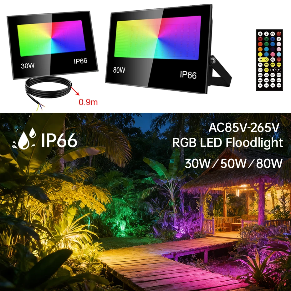 Outdoor LED RGB Floodlight Spotlight 110V 220V IP66 Waterproof 30W 50W 80W Led Flood Light Remote Control RGBWW Garden Lighting
Outdoor LED RGB Floodlight Spotlight 110V 220V IP66 Waterproof 30W 50W 80W Led Flood Light Remote Control RGBWW Garden Lighting