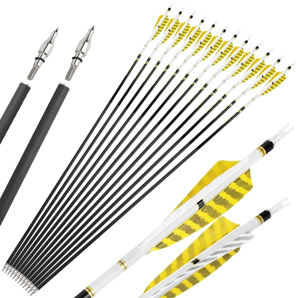 33.8 inch Spine 300-800 Pure Carbon Arrow ID 6.2mm Spin Feather Archery Arrow For Compound Recurve Bow Outdoor Shooting Hunting
33.8 inch Spine 300-800 Pure Carbon Arrow ID 6.2mm Spin Feather Archery Arrow For Compound Recurve Bow Outdoor Shooting Hunting