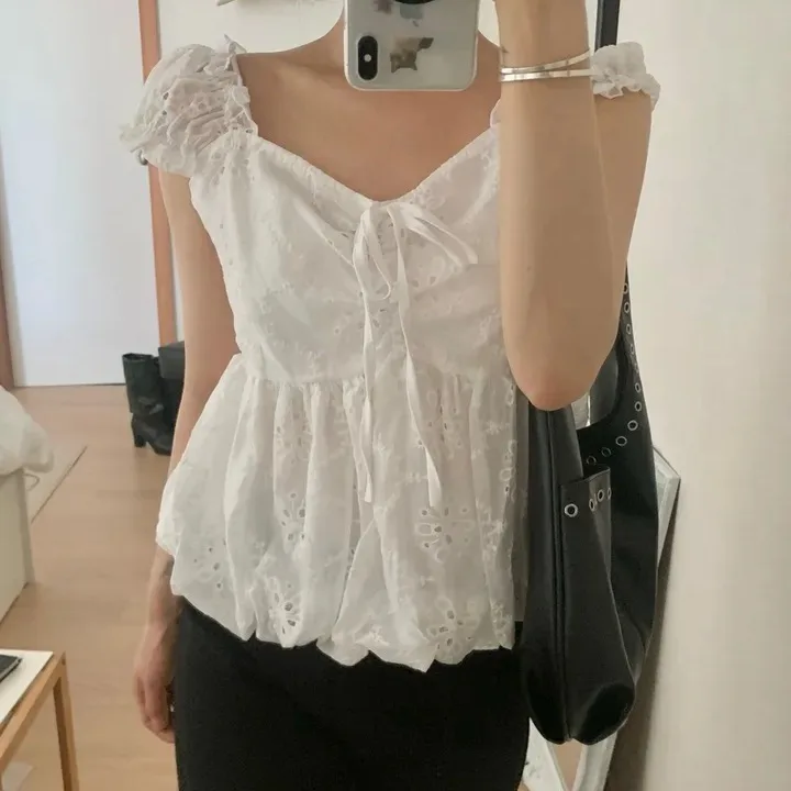 Chic Summer Embroidered Fly Sleeve Shirt Women's Belted Waist Cinch Flower Bud Hollow out Casual Style Polyester Fiber Short ...
Chic Summer Embroidered Fly Sleeve Shirt Women's Belted Waist Cinch Flower Bud Hollow out Casual Style Polyester Fiber Short ...