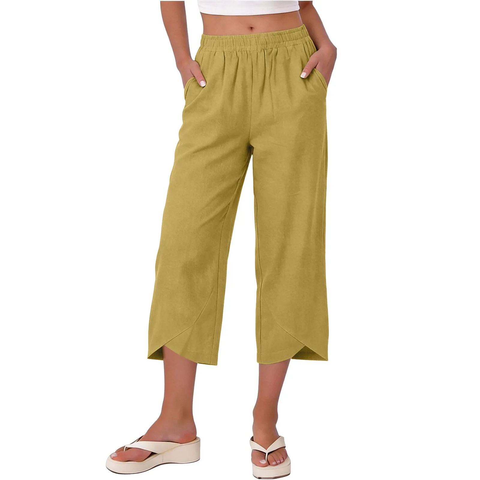 2026 New Summer Cotton Linen Cropped Pants Women Casual Loose Wide Leg Capris Elastic Waist Split Hem Trousers with Pockets
2026 New Summer Cotton Linen Cropped Pants Women Casual Loose Wide Leg Capris Elastic Waist Split Hem Trousers with Pockets