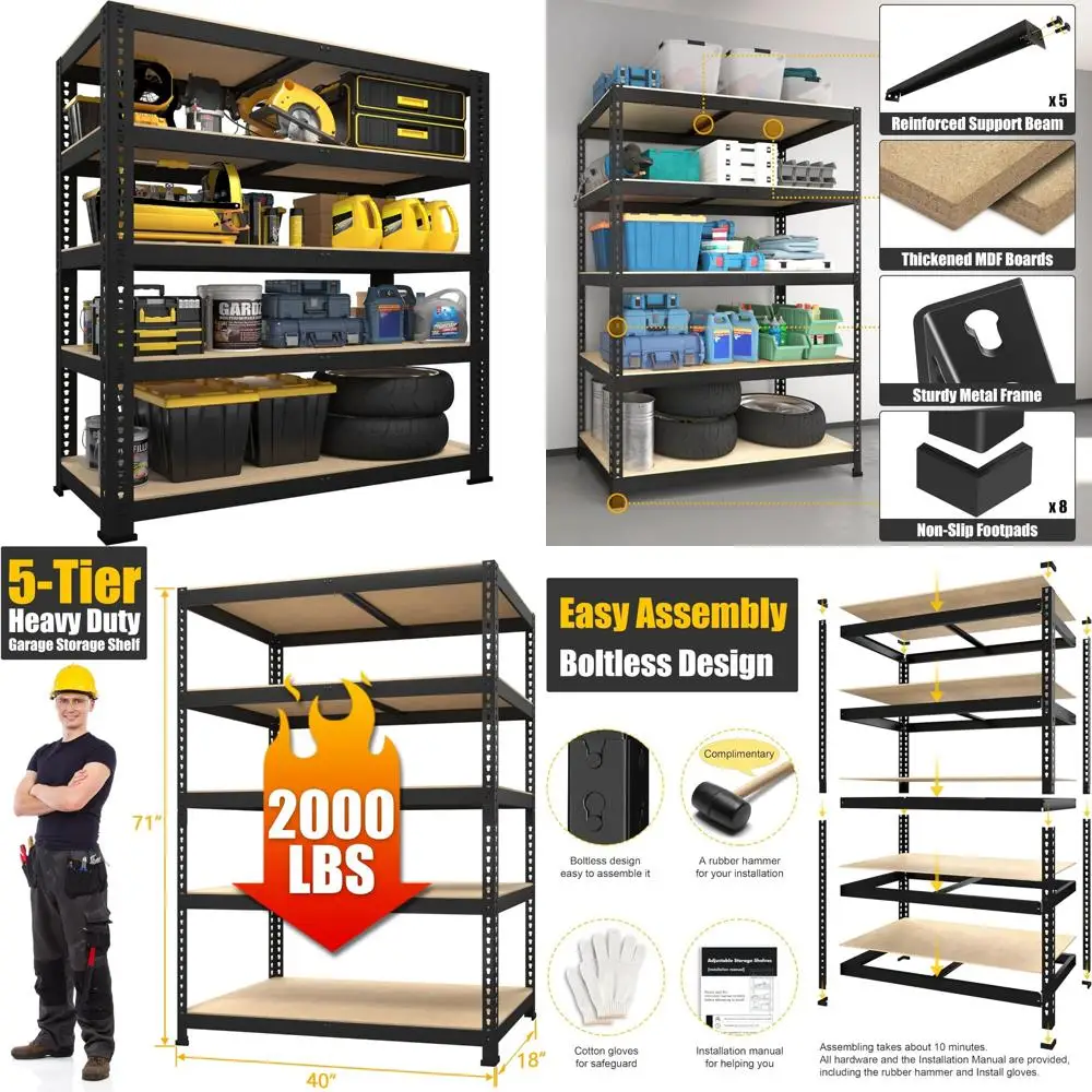 5 Tier Heavy Duty Adjustable Metal Garage Storage Shelves, 71 High Utility Shelving Unit for Maximum Space Efficiency
5 Tier Heavy Duty Adjustable Metal Garage Storage Shelves, 71 High Utility Shelving Unit for Maximum Space Efficiency