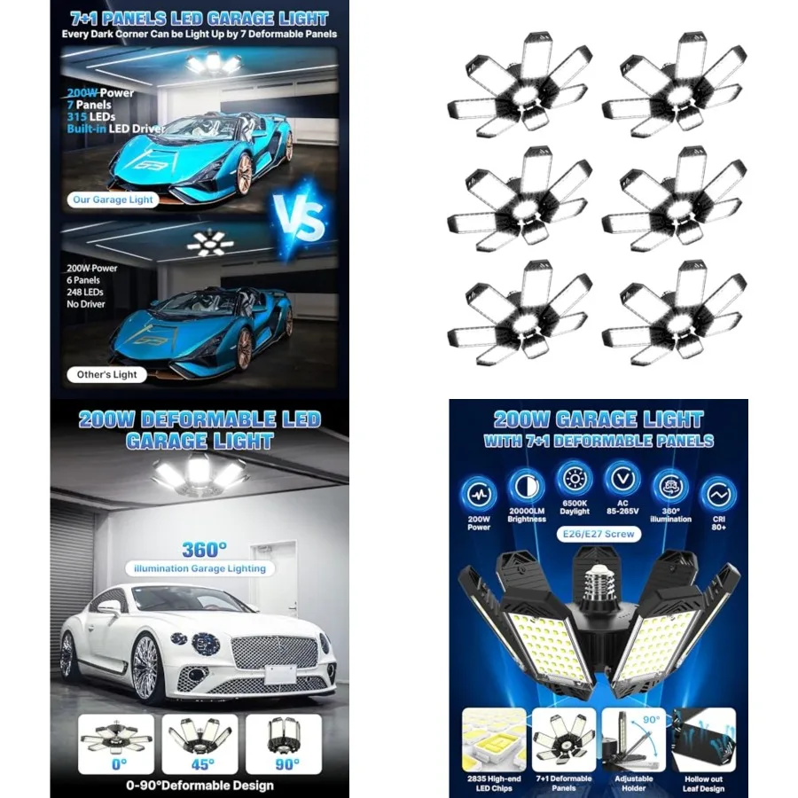 LED Garage Light 00W, Pack 0000LM 500K Garage Lights Ceiling Led with 7 Deformable Panels, Screw in E/E7 Socket Shop Light for
LED Garage Light 00W, Pack 0000LM 500K Garage Lights Ceiling Led with 7 Deformable Panels, Screw in E/E7 Socket Shop Light for