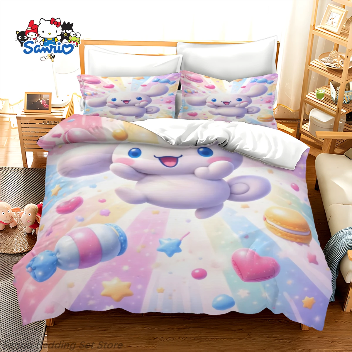 Sanrio Cinnamoroll Bedding Set Kawaii Blue Dog Duvet Cover with Pillowcases Japanese Anime Quilt Cover for Girls Bedroom Decor
Sanrio Cinnamoroll Bedding Set Kawaii Blue Dog Duvet Cover with Pillowcases Japanese Anime Quilt Cover for Girls Bedroom Decor