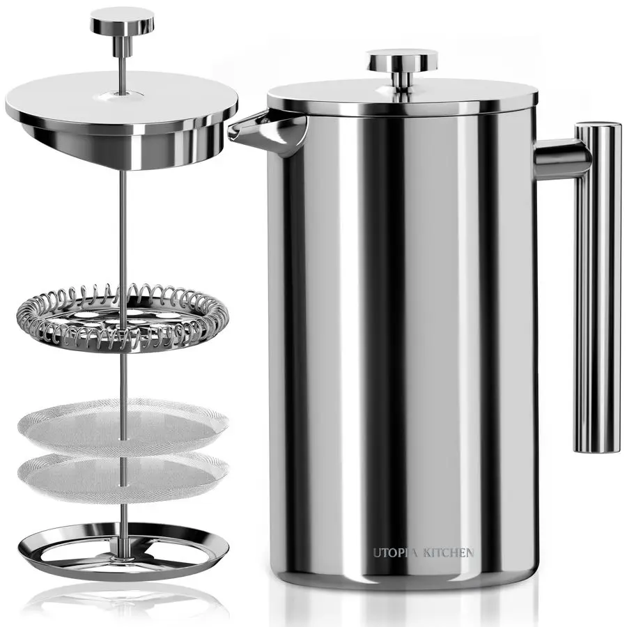 Кофеварка-френч-пресс из нержавеющей стали марки 304, 50 унций, с двойными стенками и 4-уровневой системой фильтрации, Inc.
Кофеварка-френч-пресс из нержавеющей стали марки 304, 50 унций, с двойными стенками и 4-уровневой системой фильтрации, Inc.