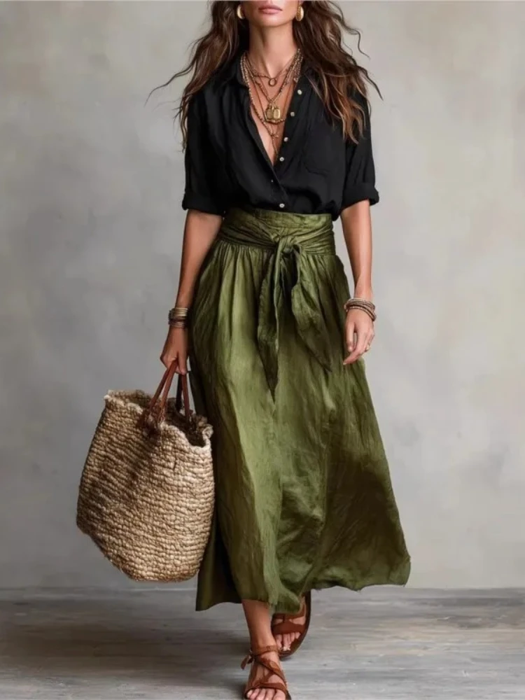 2026 Spring Summer Solid Women's Suit Casual Button Lapel Top T-shirt And Tie Waist Bowknot Skirt Sets Long Sleeve Office Outfit
2026 Spring Summer Solid Women's Suit Casual Button Lapel Top T-shirt And Tie Waist Bowknot Skirt Sets Long Sleeve Office Outfit