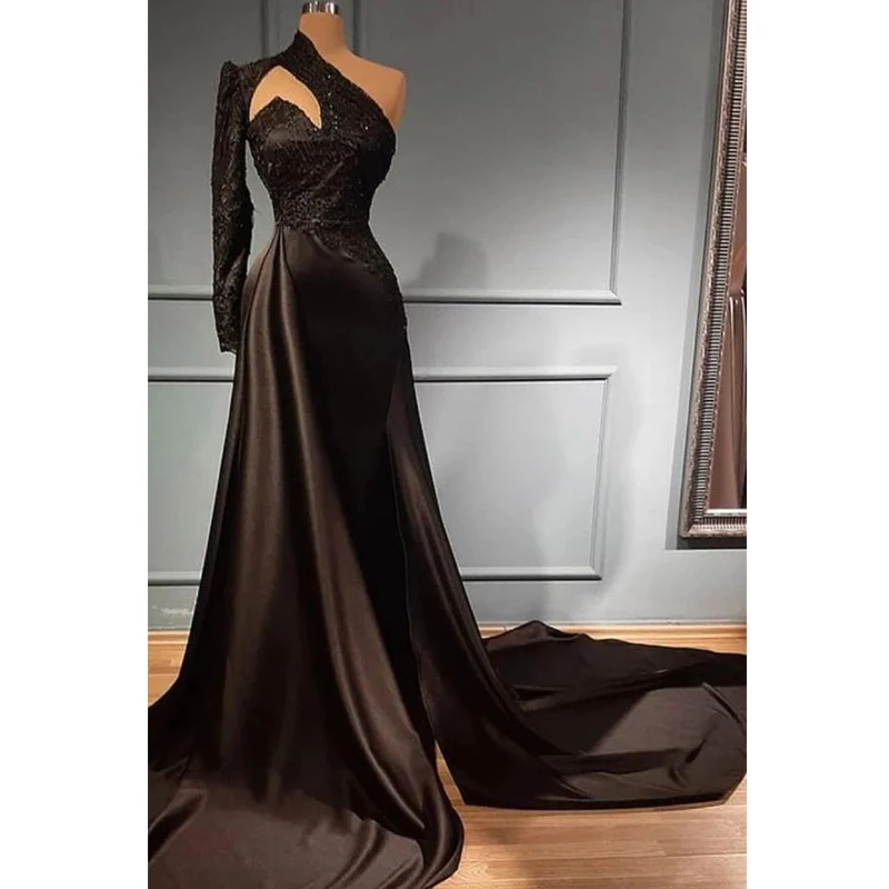 Sexy Black Mermaid Evening Dresses Women's Elegant One Shoulder Long Sleeve Applique Formal Party Gowns 2023 Fashion Satin Robe
Sexy Black Mermaid Evening Dresses Women's Elegant One Shoulder Long Sleeve Applique Formal Party Gowns 2023 Fashion Satin Robe