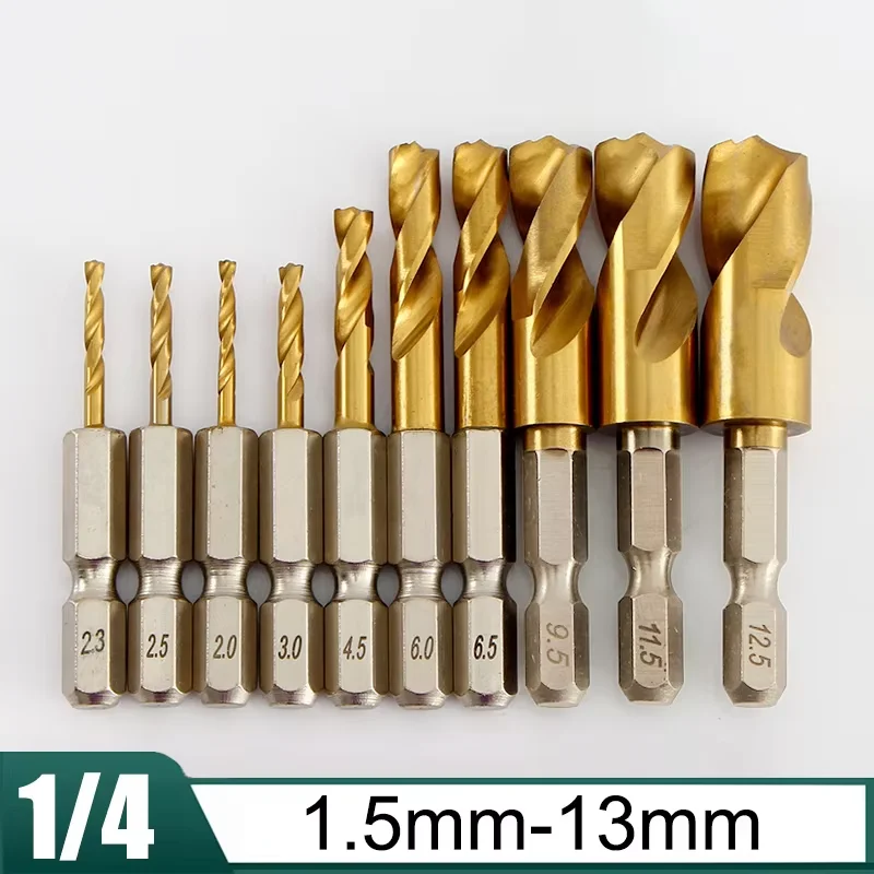 1.5-13mm HSS Titanium Coated Twist Drill Bits, 1/4'' Hex Shank Short Bit for Metal Stainless Steel Wood Plastic, 1Pc
1.5-13mm HSS Titanium Coated Twist Drill Bits, 1/4'' Hex Shank Short Bit for Metal Stainless Steel Wood Plastic, 1Pc