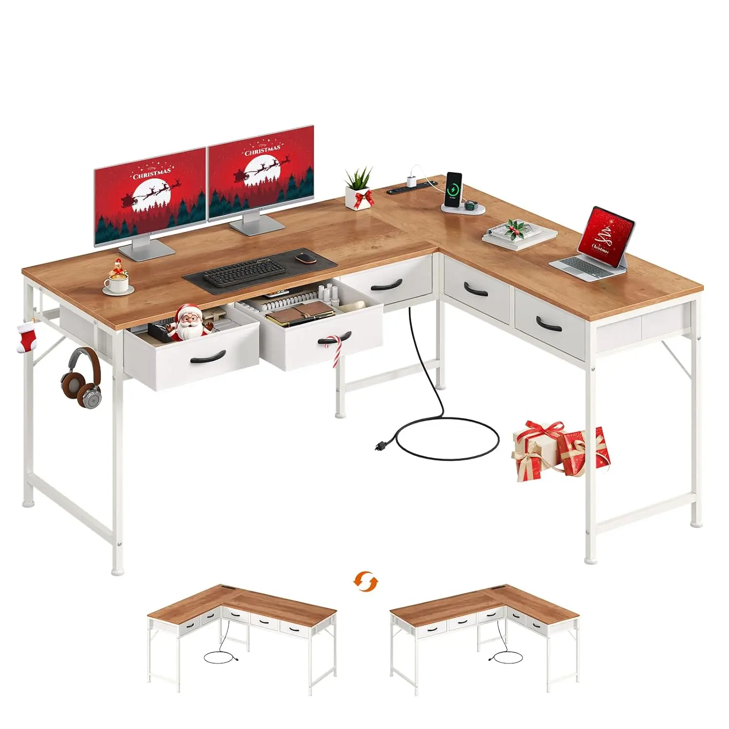 Угловой компьютерный стол L-образной формы 58 дюймов с выдвижными ящиками, реверсивным угловым хранилищем, розетками, для дома, офиса, игр, работы, учебы, на заказ
Угловой компьютерный стол L-образной формы 58 дюймов с выдвижными ящиками, реверсивным угловым хранилищем, розетками, для дома, офиса, игр, работы, учебы, на заказ