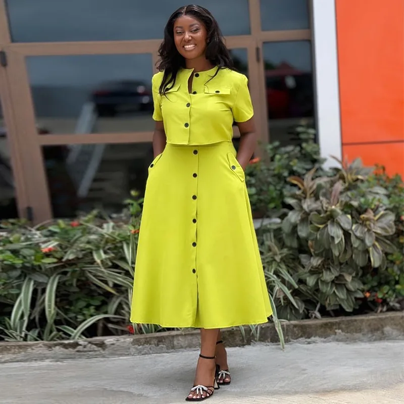 2025 Summer New Fashion Women's Solid Color Casual Trendy 2 Piece Sets O-neck Short Sleeve Shirts Ankle Length Skirts Female
2025 Summer New Fashion Women's Solid Color Casual Trendy 2 Piece Sets O-neck Short Sleeve Shirts Ankle Length Skirts Female