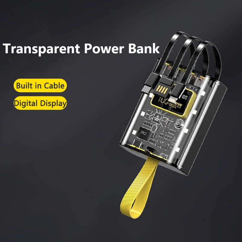 Transparent Power Bank 20000mA Built in Cable Portable Charger Powerbank for iPhone Samsung Huawei Xiaomi External Spare Battery
Transparent Power Bank 20000mA Built in Cable Portable Charger Powerbank for iPhone Samsung Huawei Xiaomi External Spare Battery