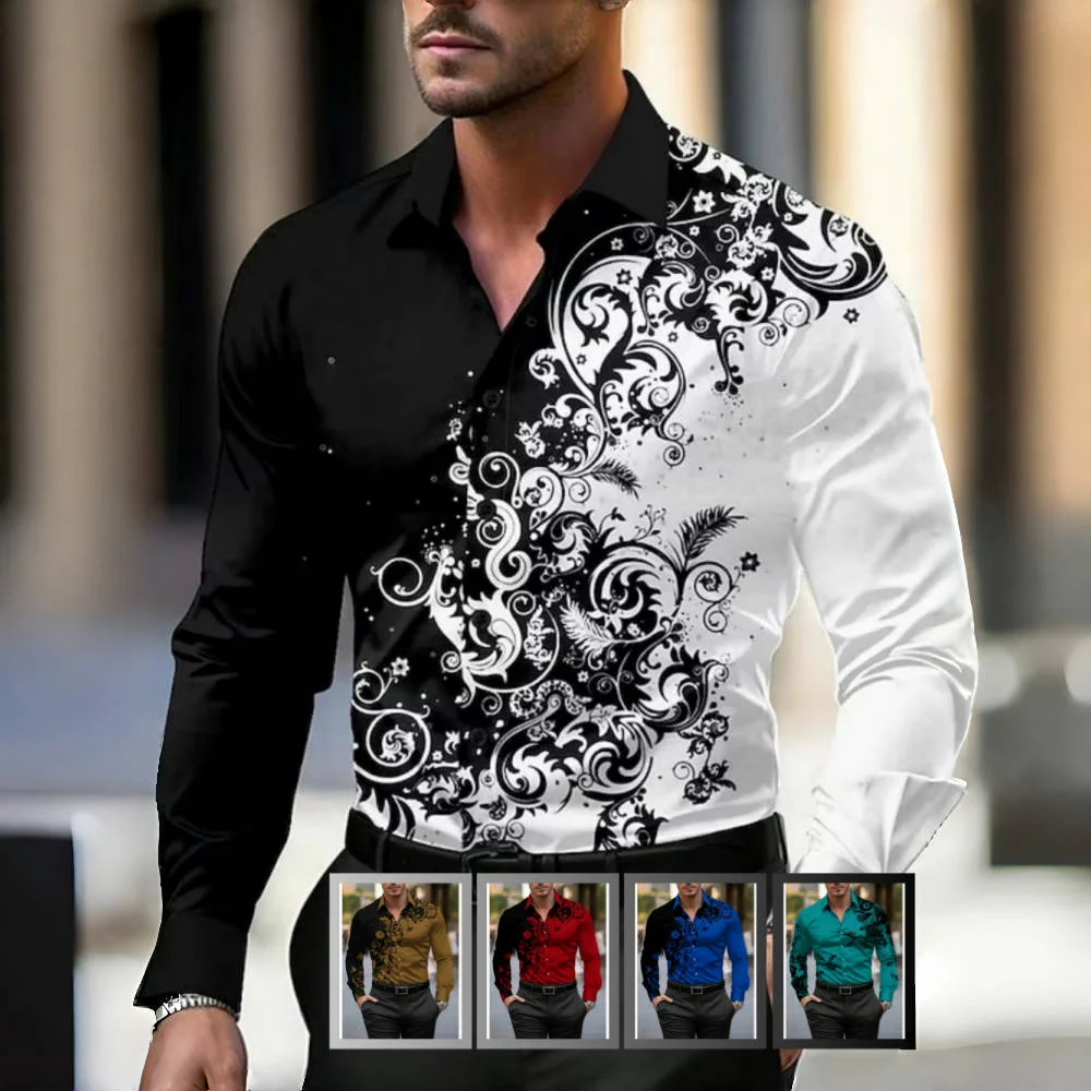 Мужская повседневная рубашка с длинным рукавом и цветочным принтом — черно-белый дизайн, на пуговицах, повседневная рубашка обычного кроя с цветочным принтом
Мужская повседневная рубашка с длинным рукавом и цветочным принтом — черно-белый дизайн, на пуговицах, повседневная рубашка обычного кроя с цветочным принтом