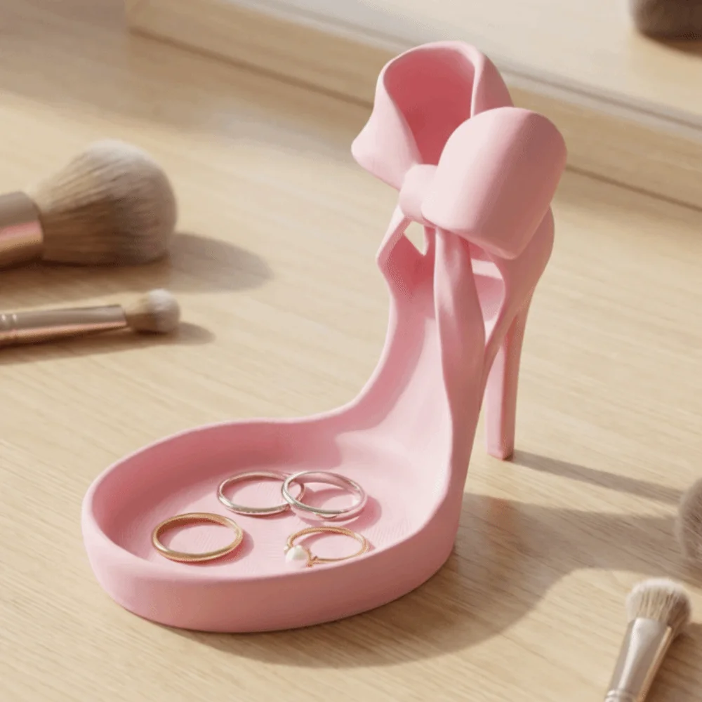 3D Printed High Heel Jewelry Tray Mini Elegant Shoe-shaped Ring Holder Simple with Bow Decoration Jewelry Storage Tray
3D Printed High Heel Jewelry Tray Mini Elegant Shoe-shaped Ring Holder Simple with Bow Decoration Jewelry Storage Tray