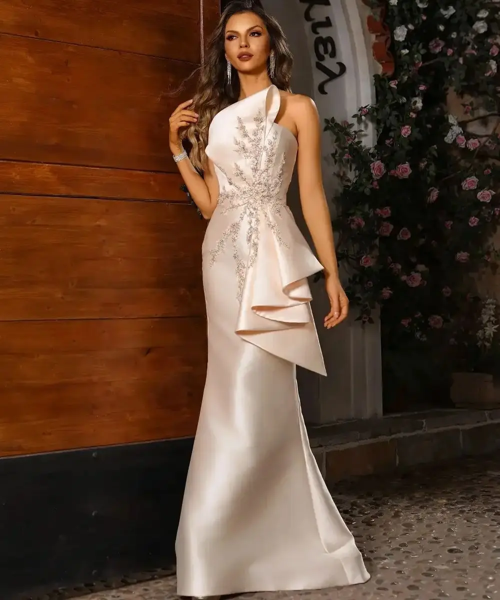 Champagne Satin Women Evening Dresses Glitter Beads Sleeveless Prom Gowns Floor Length Customized Mother of Bride Wedding Gowns
Champagne Satin Women Evening Dresses Glitter Beads Sleeveless Prom Gowns Floor Length Customized Mother of Bride Wedding Gowns
