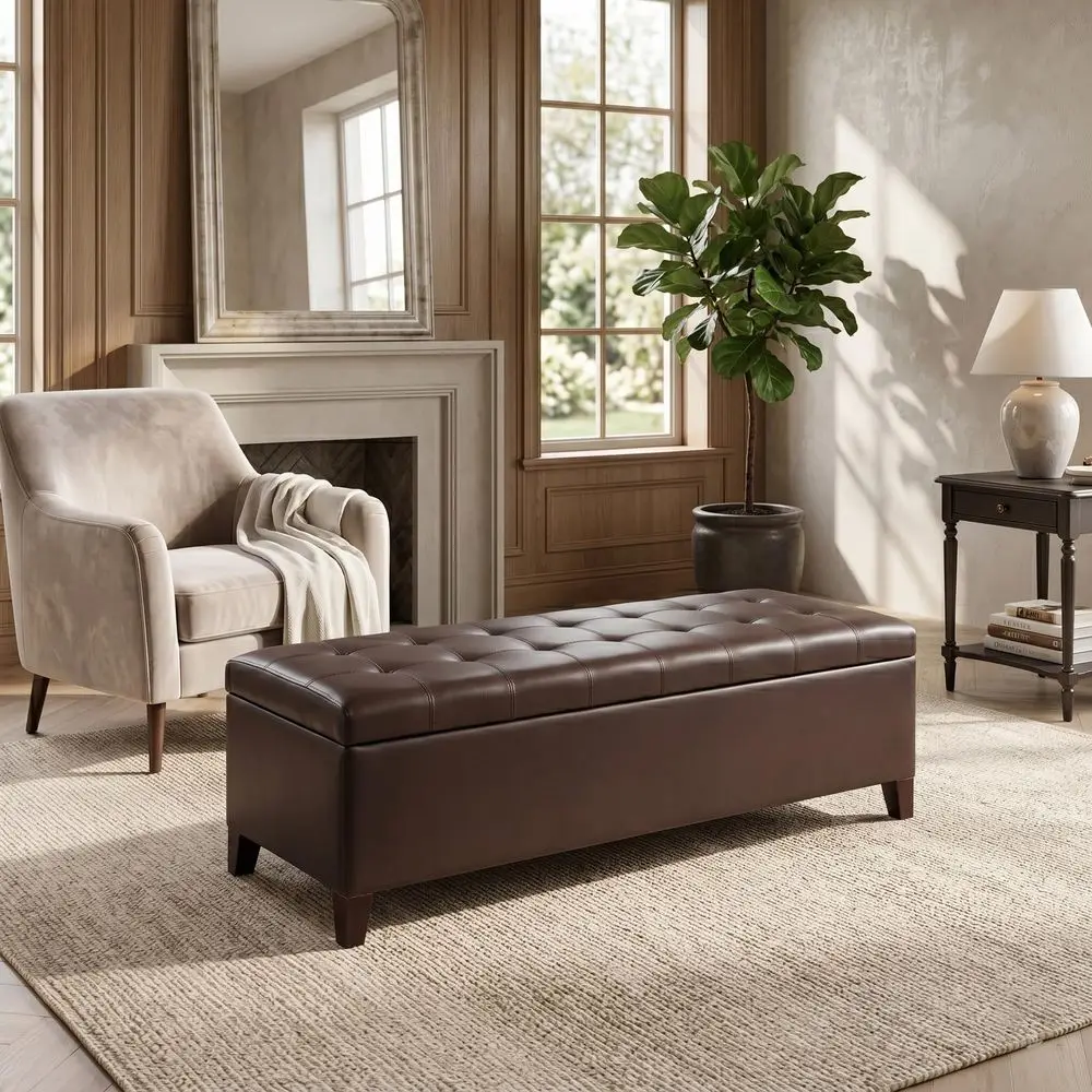 with Storage, 51 Inch Large Ottomans Storage Bench,Faux Leather Upholstered End of Bed Bench with Hinged Lid, Long Foot Rest St
with Storage, 51 Inch Large Ottomans Storage Bench,Faux Leather Upholstered End of Bed Bench with Hinged Lid, Long Foot Rest St