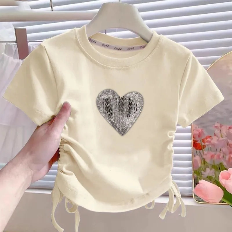 Girls' Fashionable Drawstring Short-Sleeved T-Shirt Summer Top Children's New Design Casual Short Clothes for Kids
Girls' Fashionable Drawstring Short-Sleeved T-Shirt Summer Top Children's New Design Casual Short Clothes for Kids