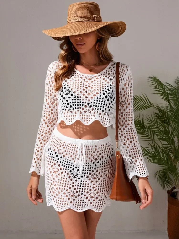 Swimwear Skirt Cover-up 2 Piece Set Women Crop Tops And Mini Skirt Bathing Suit Fashion Solid Hollow Sexy Beach Cover Up Outfits
Swimwear Skirt Cover-up 2 Piece Set Women Crop Tops And Mini Skirt Bathing Suit Fashion Solid Hollow Sexy Beach Cover Up Outfits
