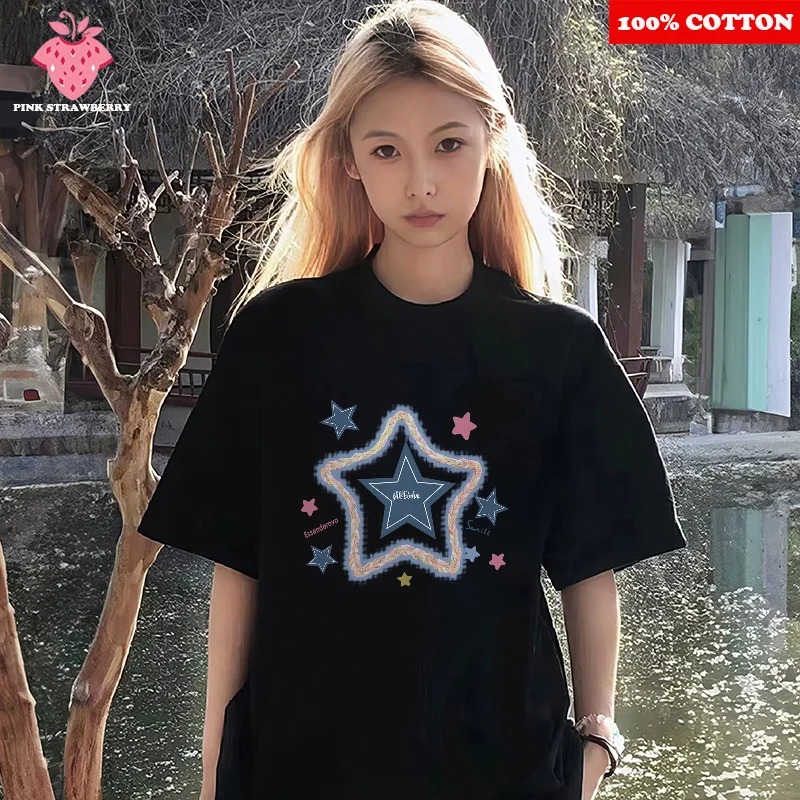 Fashion Pattern Print T-shirt Woman Summer 2025 New 100%Cotton Short Sleeve Five Pointed star Loose Casual T-shirt Y2k Top Girl
Fashion Pattern Print T-shirt Woman Summer 2025 New 100%Cotton Short Sleeve Five Pointed star Loose Casual T-shirt Y2k Top Girl
