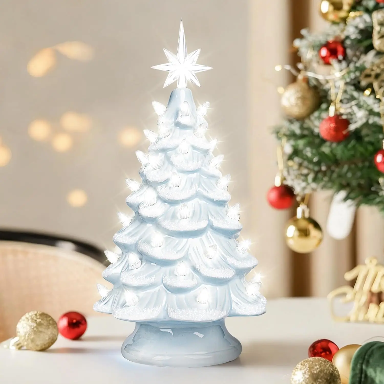 Беспроводная керамическая рождественская елка с подсветкой, 13-футовое мини-светодиодное украшение столешницы с предварительной подсветкой, на батарейках типа АА, белый и голубой
Беспроводная керамическая рождественская елка с подсветкой, 13-футовое мини-светодиодное украшение столешницы с предварительной подсветкой, на батарейках типа АА, белый и голубой