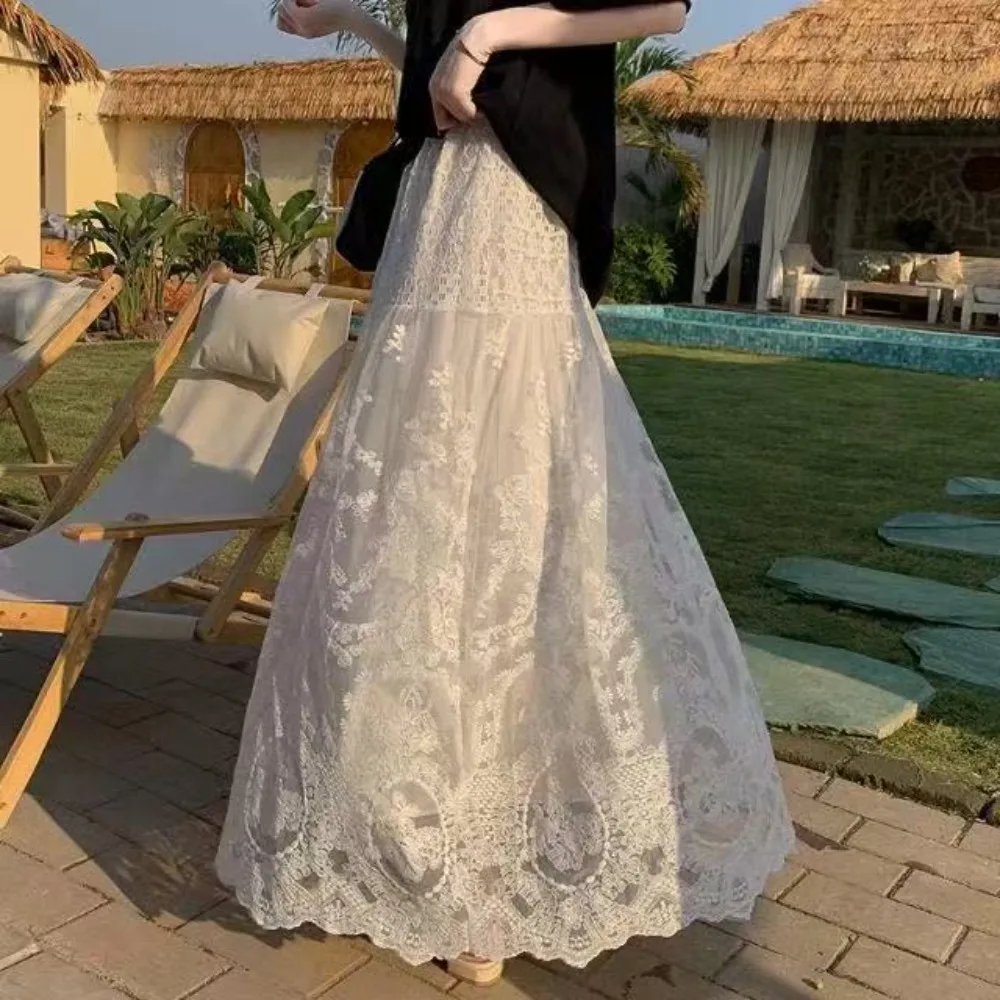 White Crochet Lace Midi Skirt Women French Style High Waist Stretchy Maxi Skirt Elegant Boho Chic Summer BeachWeddingGuestOutfit
White Crochet Lace Midi Skirt Women French Style High Waist Stretchy Maxi Skirt Elegant Boho Chic Summer BeachWeddingGuestOutfit