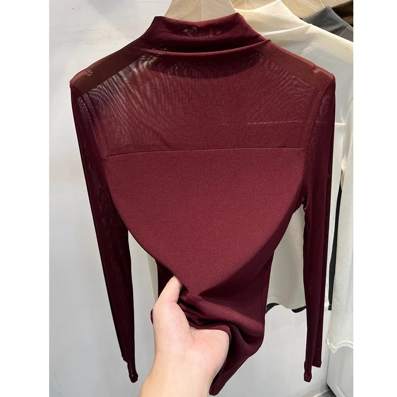 Женская тонкая сетчатая футболка Ankela с длинным рукавом, полувысоким воротником, базовая, для ношения под одеждой, в корейском стиле, для повседневной носки
Женская тонкая сетчатая футболка Ankela с длинным рукавом, полувысоким воротником, базовая, для ношения под одеждой, в корейском стиле, для повседневной носки