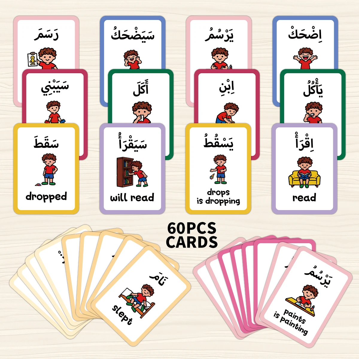 60pcs Arabic Verbs Phrases Cards,English Translation Design,Vocabulary Interactive Learning Tool Card,For Ramadan&Daily Practice
60pcs Arabic Verbs Phrases Cards,English Translation Design,Vocabulary Interactive Learning Tool Card,For Ramadan&Daily Practice