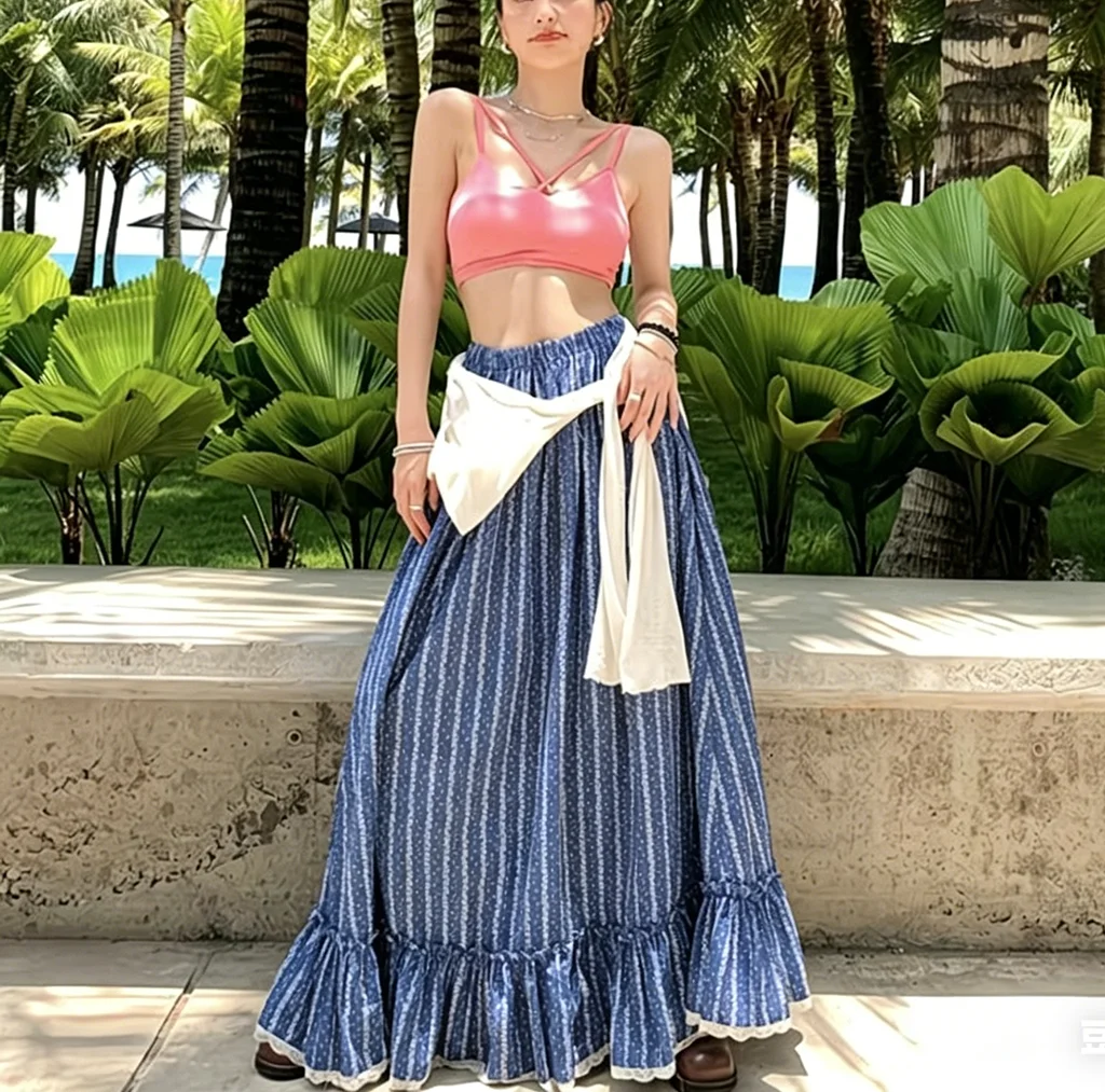 Women's Boho Striped Maxi Skirt High Waist Lace Trim Ruffle Hem Flowy Casual Beach Long Skirt
Women's Boho Striped Maxi Skirt High Waist Lace Trim Ruffle Hem Flowy Casual Beach Long Skirt
