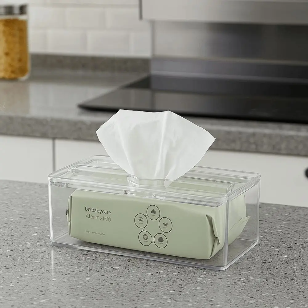 Waterproof Transparent Tissue Box Rectangular Multi-Functional Napkin Storage Case Large Capacity Space-saving Tissue Dispenser