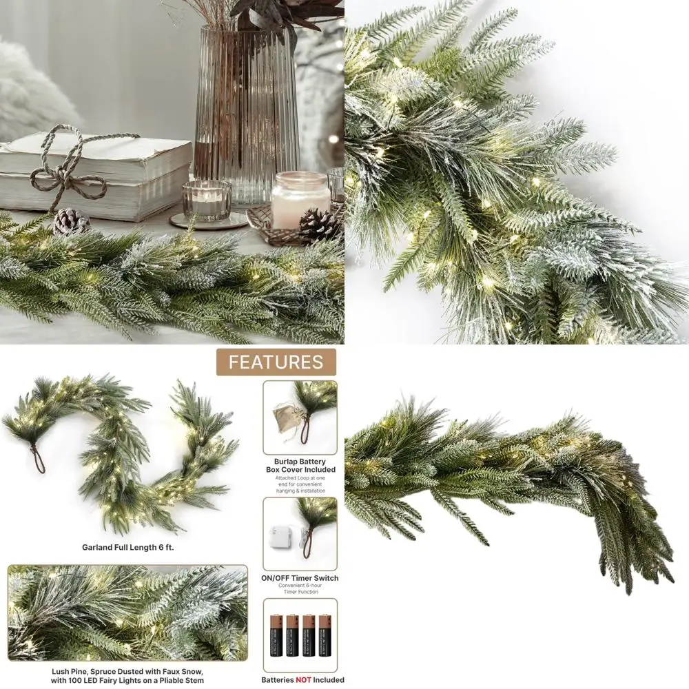 Battery-Powered 6-Foot Frosted Pine Garland with 100 LEDs, Timer, and Spring Greenery for Year-Round Home Decor
Battery-Powered 6-Foot Frosted Pine Garland with 100 LEDs, Timer, and Spring Greenery for Year-Round Home Decor