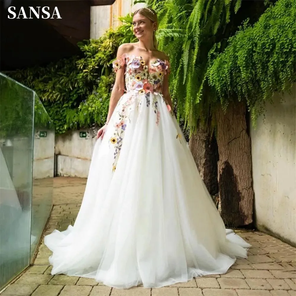 Sansa Flower Straps A-line Wedding Dress 3D Flower Tulle Prom Dress Sweet Off Shoulder Vestidos De Fiesta فساتين سهرة
Sansa Flower Straps A-line Wedding Dress 3D Flower Tulle Prom Dress Sweet Off Shoulder Vestidos De Fiesta فساتين سهرة
