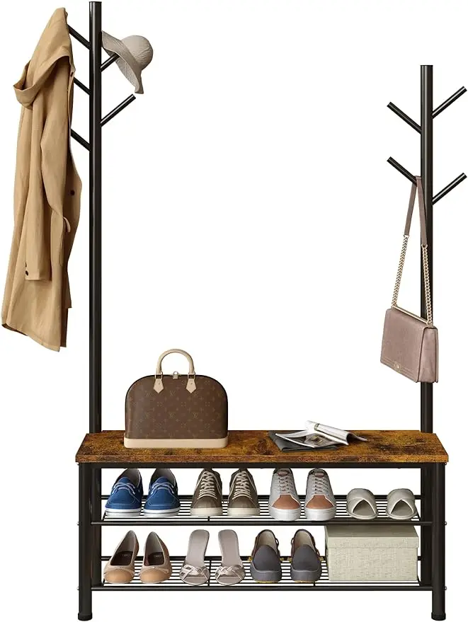 Shoe Bench with 2 Hall Tree Coat Racks Stand, 35.4" Industrial Entryway Bench 3 Tier Shoe Rack with 9 Hanging Hooks
Shoe Bench with 2 Hall Tree Coat Racks Stand, 35.4" Industrial Entryway Bench 3 Tier Shoe Rack with 9 Hanging Hooks