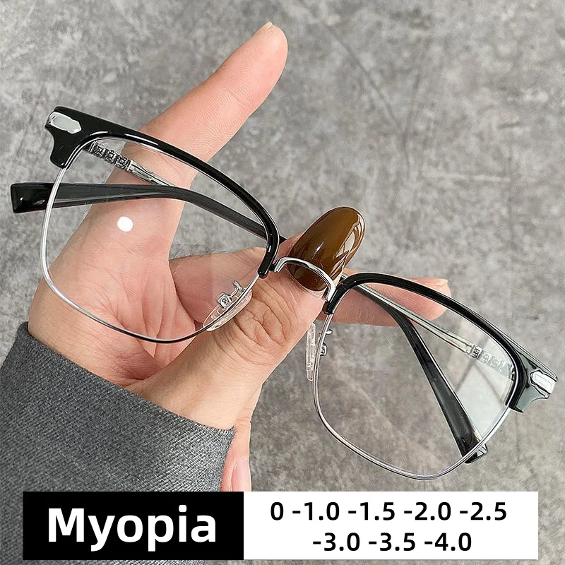 Men's Business Classic Myopia Glasses Ladies' Fashion Half Frame Anti Blue Light Glasses Optical Prescription Eyewear 0 TO -4.0
Men's Business Classic Myopia Glasses Ladies' Fashion Half Frame Anti Blue Light Glasses Optical Prescription Eyewear 0 TO -4.0