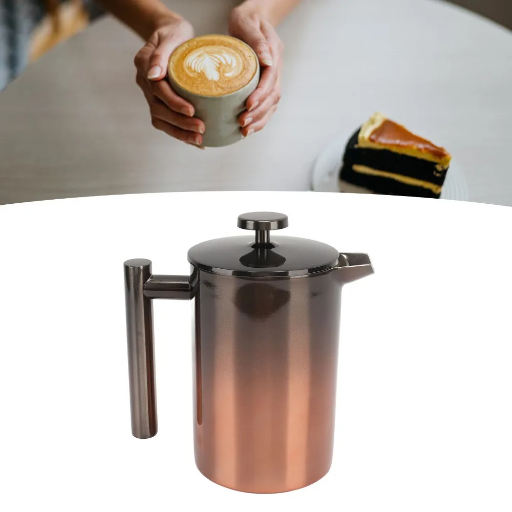 Double Layer 304 Stainless Steel French Press Coffee Maker Gradient Ramp Design 800ml Capacity French Press Tea Maker
Double Layer 304 Stainless Steel French Press Coffee Maker Gradient Ramp Design 800ml Capacity French Press Tea Maker