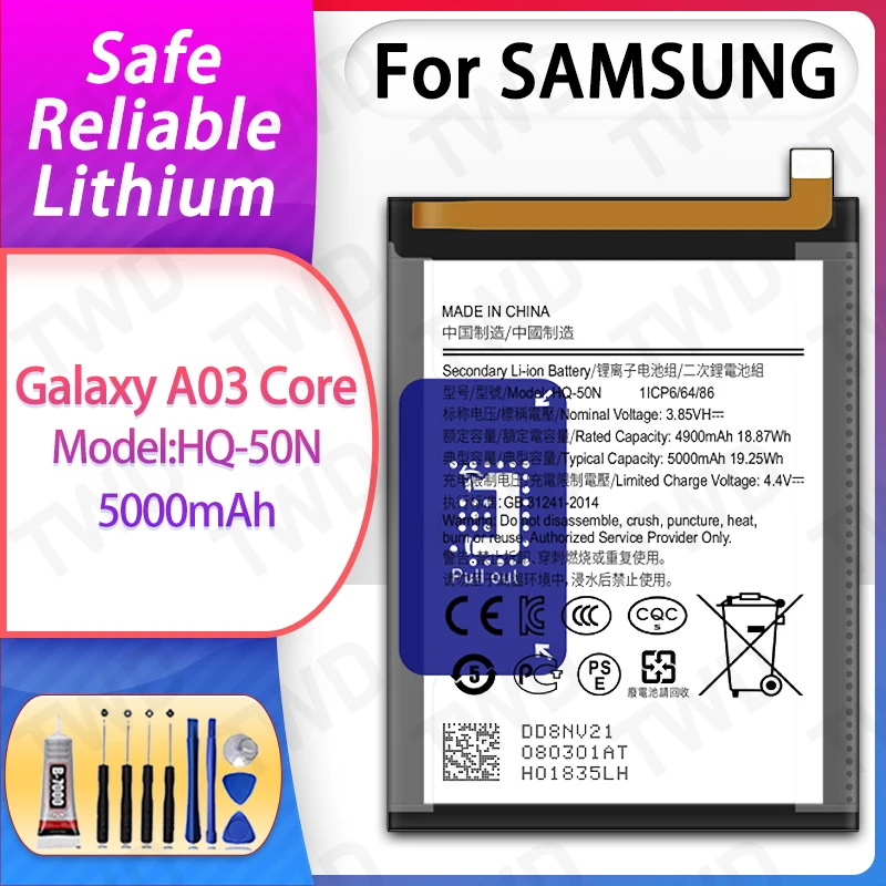 HQ-50N Large capacity 5000mAh Battery For Samsung Galaxy A03 Core Batteries New High Quanlity+Free Tools
HQ-50N Large capacity 5000mAh Battery For Samsung Galaxy A03 Core Batteries New High Quanlity+Free Tools