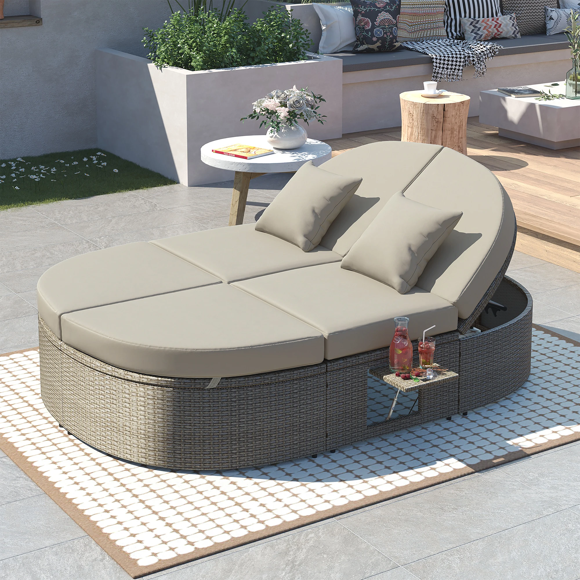 Modern Foldable Outdoor Sun Bed Patio 2-Person Daybed Cushions Pillows Rattan Iron Frame Garden Reclining Chaise Courtyard
Modern Foldable Outdoor Sun Bed Patio 2-Person Daybed Cushions Pillows Rattan Iron Frame Garden Reclining Chaise Courtyard
