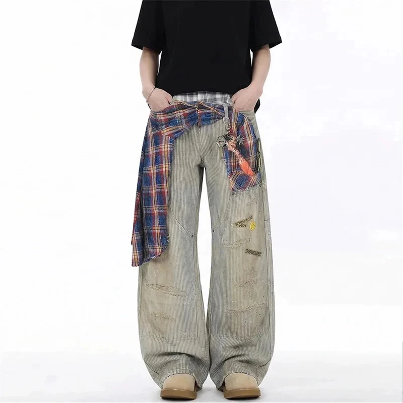 Niche Men's Baggy Jeans American Casual Plaid Fake Two Piece Patchwork Striped Denim Vintage Wash Streetwear Denim Pants
Niche Men's Baggy Jeans American Casual Plaid Fake Two Piece Patchwork Striped Denim Vintage Wash Streetwear Denim Pants