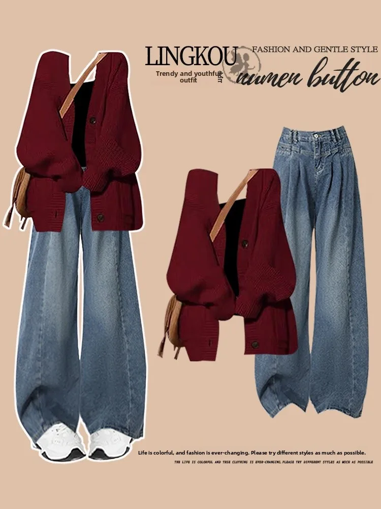 Women's Casual Autumn Winter Knitted Sweater Cardigan Coat Denim Three-Piece Set High Waist Long Pants round Neck Zipper Loos...
Women's Casual Autumn Winter Knitted Sweater Cardigan Coat Denim Three-Piece Set High Waist Long Pants round Neck Zipper Loos...