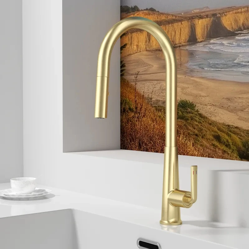 New gold-plated kitchen faucet, dual-function for hot and cold water, single-handle knob-style, rotatable and pull-out sink mixe
New gold-plated kitchen faucet, dual-function for hot and cold water, single-handle knob-style, rotatable and pull-out sink mixe