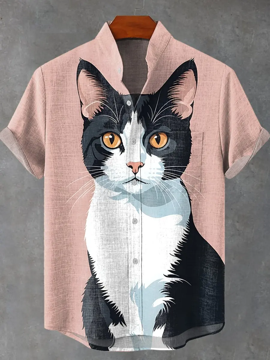 Fashionable 3D printed cat pattern men's summer casual loose linen pocket short button up shirt
Fashionable 3D printed cat pattern men's summer casual loose linen pocket short button up shirt