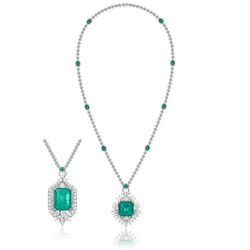 Designer Style Necklace Women Lady Inlay Cubic Zircon Synthetic Paraiba Tourmaline Pendant Detachable Double Chain Sweater Chain
Designer Style Necklace Women Lady Inlay Cubic Zircon Synthetic Paraiba Tourmaline Pendant Detachable Double Chain Sweater Chain