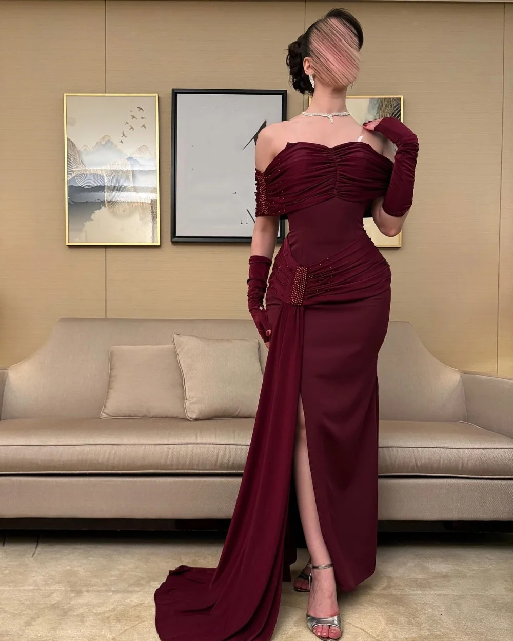 Customized Burgundy Luxurious Jersey Pleat Draped Pearl Mermaid Off-the-shoulder Ankle Length Evening Dresses Sizes Available
Customized Burgundy Luxurious Jersey Pleat Draped Pearl Mermaid Off-the-shoulder Ankle Length Evening Dresses Sizes Available