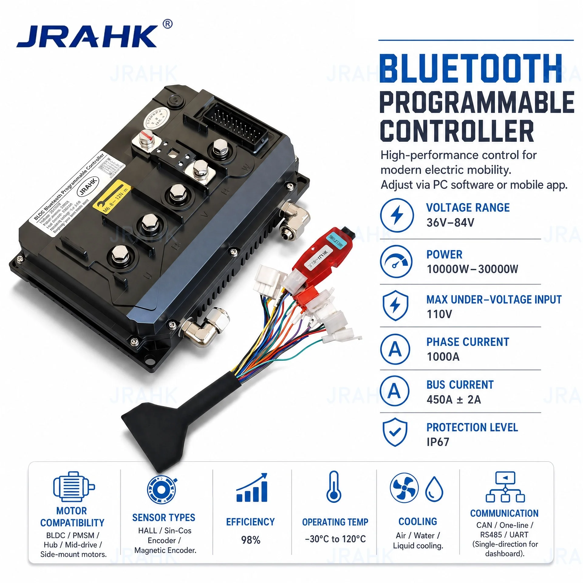 JRAHK 10000W-30000W 1000A 36V-84V BLDC Motor Controller for Electric Motorcycle Scooter Hub Mid Drive
JRAHK 10000W-30000W 1000A 36V-84V BLDC Motor Controller for Electric Motorcycle Scooter Hub Mid Drive