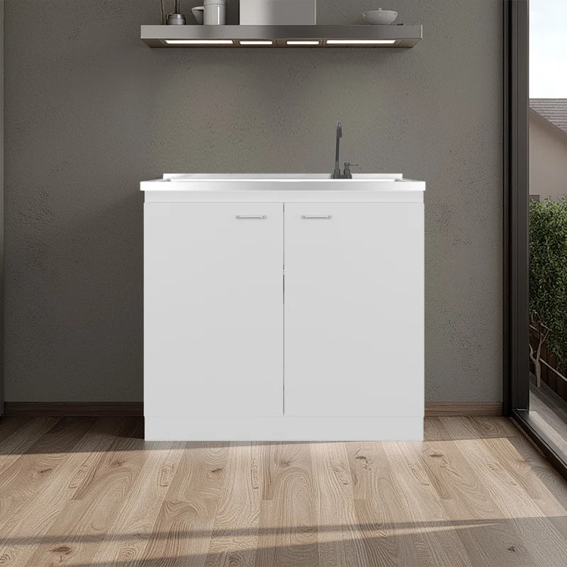 Napoles Utility Sink with Faucet Inclued and Integrated Stainless Steel Counter top, Freestanding cabinet with two doors, Met
Napoles Utility Sink with Faucet Inclued and Integrated Stainless Steel Counter top, Freestanding cabinet with two doors, Met